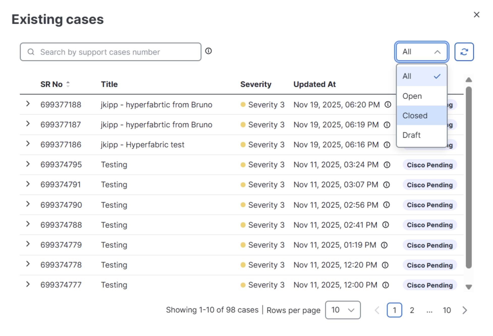 Filter Cases by Status